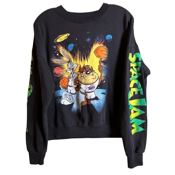 Vtg 90’s SpaceJam Warner Brothers Sweatshirt Men Unisex Women Size L Black‎ - Picture 2 of 16